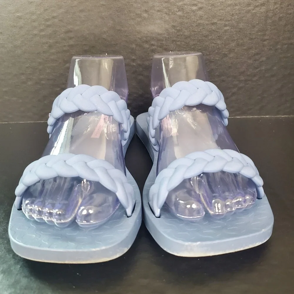 Ipanema Women's Fever Slides‎ Double Braided Straps Size 8 Blue Gray Soft Rubber